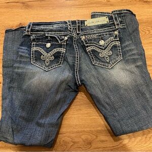 Rock Revival Blue Bootcut Jeans with Distressed Finish